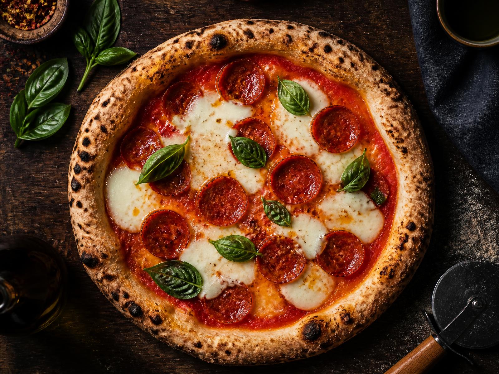 Pizza artesanal assada em forno a lenha
